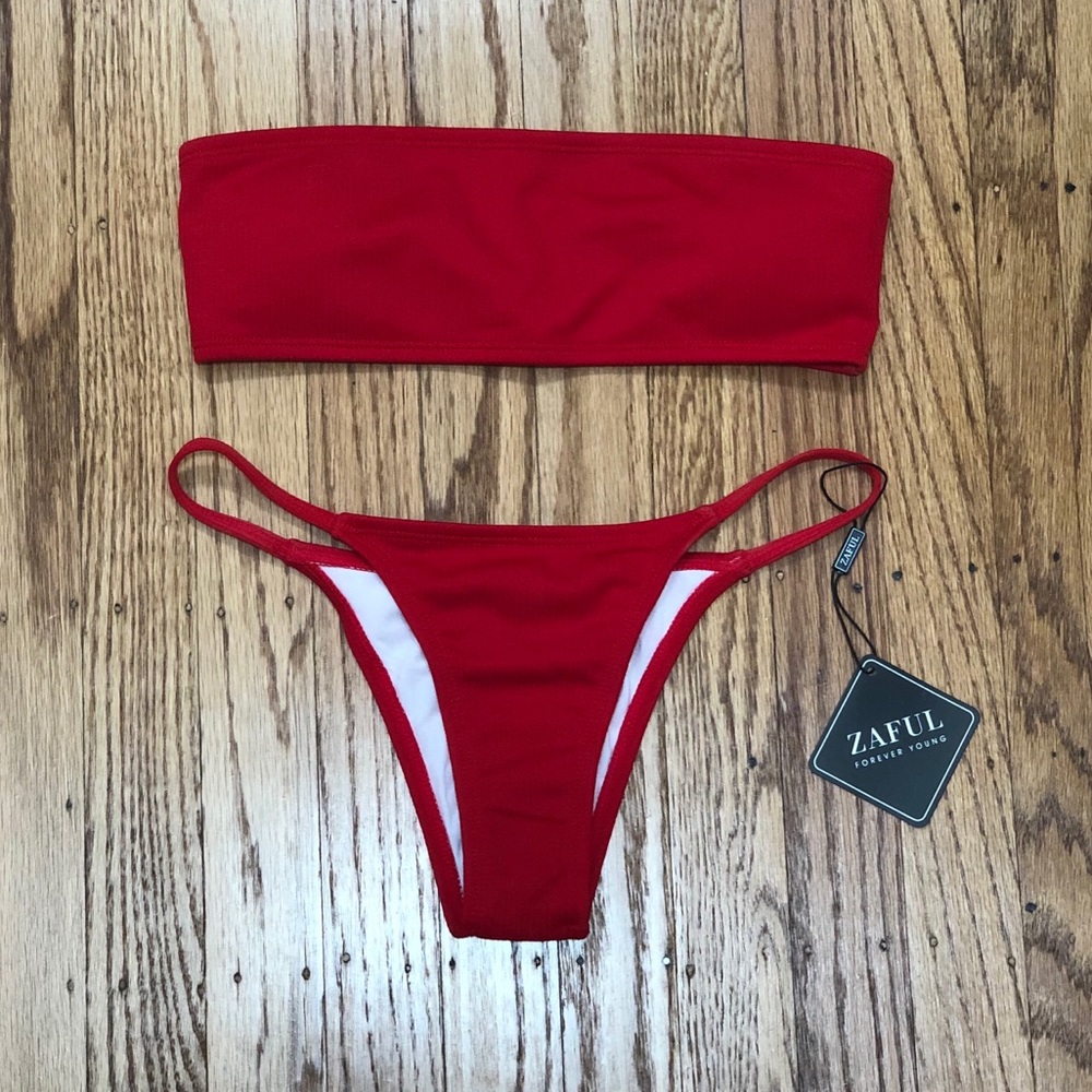 Red Ribbed Bikini